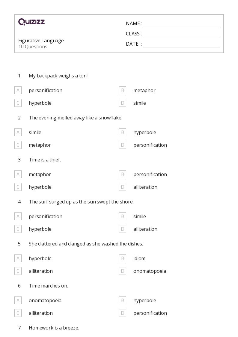 types of figurative language worksheet