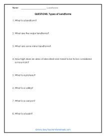 Landforms Worksheets