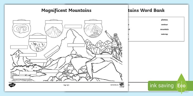 types of mountains worksheet