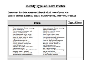 Poetry - Types of Poems worksheet  