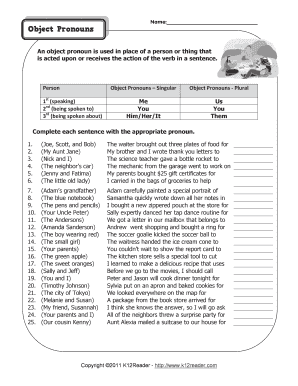 types of pronouns worksheet