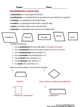 types of quadrilaterals worksheet