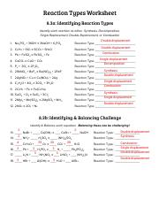types of reactions worksheet answers