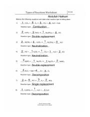 types of reactions worksheet answers