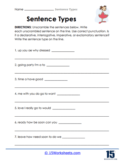 types of sentence worksheet