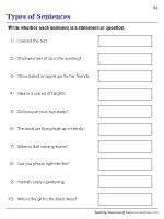 types of sentence worksheet