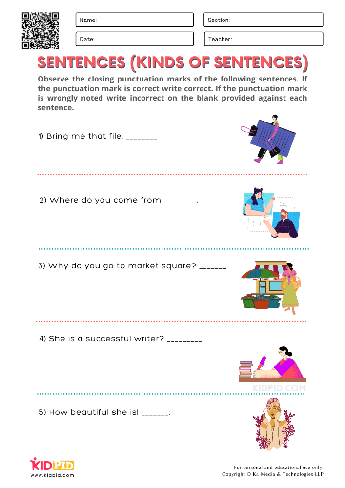 types of sentences worksheet for 2nd grade