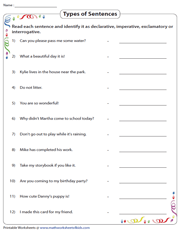 types of sentences worksheet pdf
