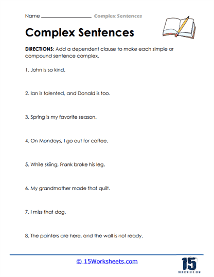 types of sentences worksheet simple compound complex