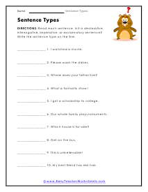 types of sentences worksheet