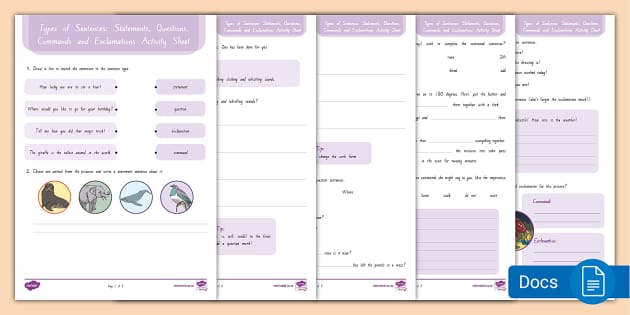 Types of Sentences Worksheets (teacher made) - Twinkl