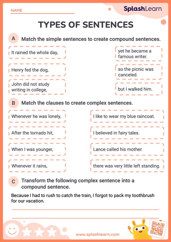 types of sentences worksheet