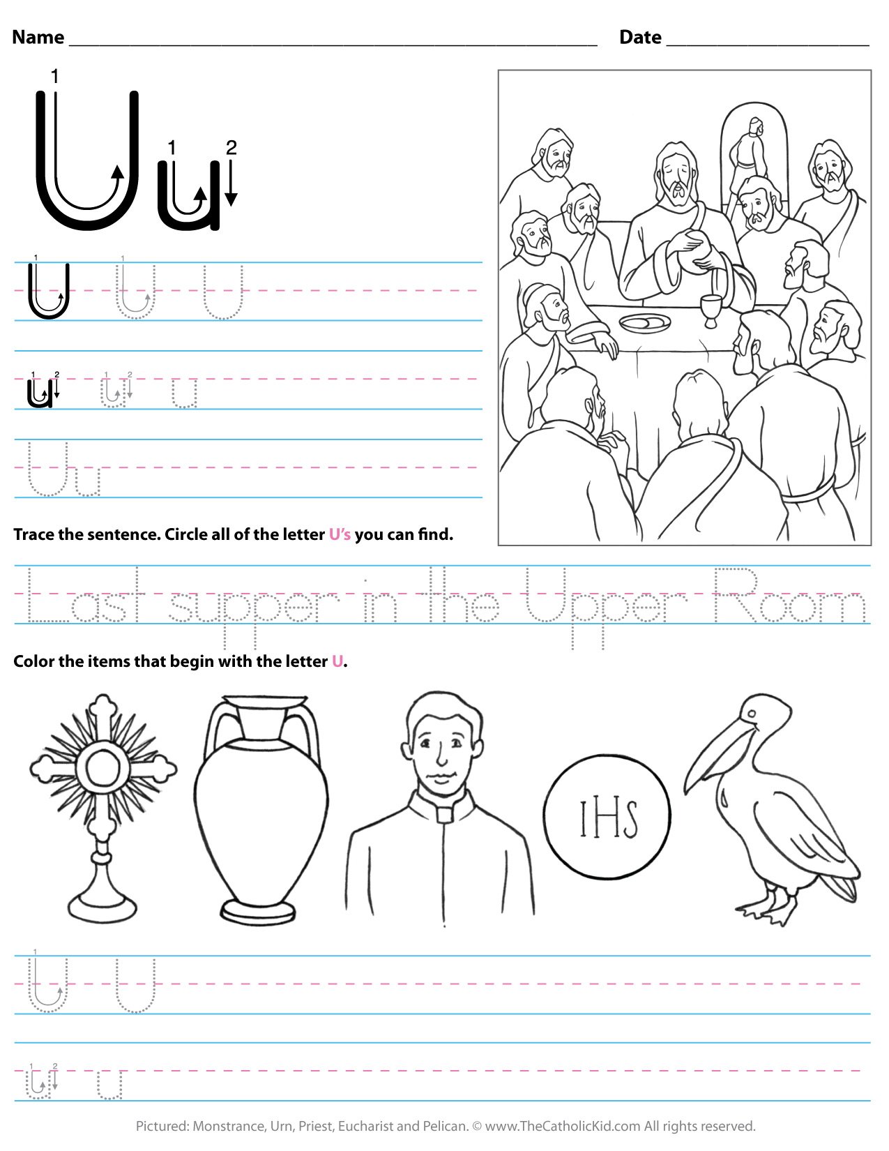 Catholic Alphabet Letter U Worksheet Preschool Kindergarten ...