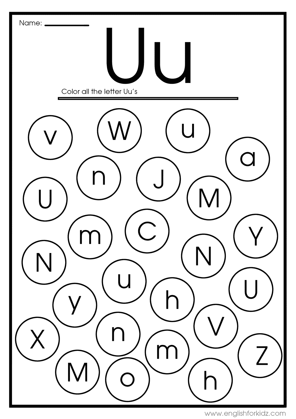 English for Kids Step by Step: Letter U Worksheets, Flash Cards ...