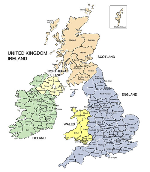 World Countries, United Kingdom and Ireland Clip Art Maps ...