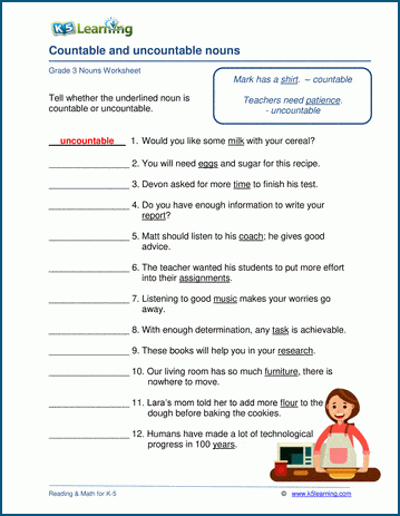 uncountable nouns worksheet