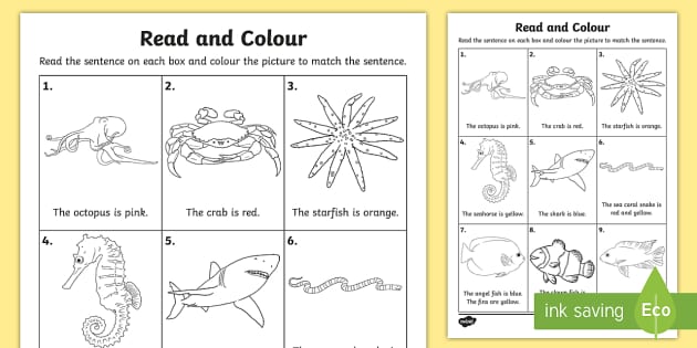 Under the Sea Read and Colour Worksheet (Lehrer gemacht)