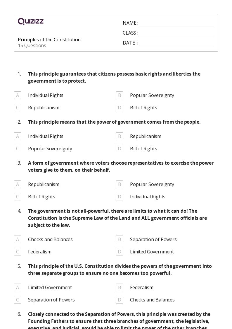 50+ the constitution worksheets for 7th Year on Quizizz Free