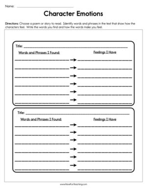Character Emotions Worksheet  