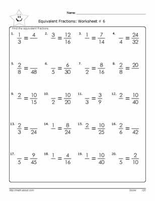 Equivalent Fraction Worksheets