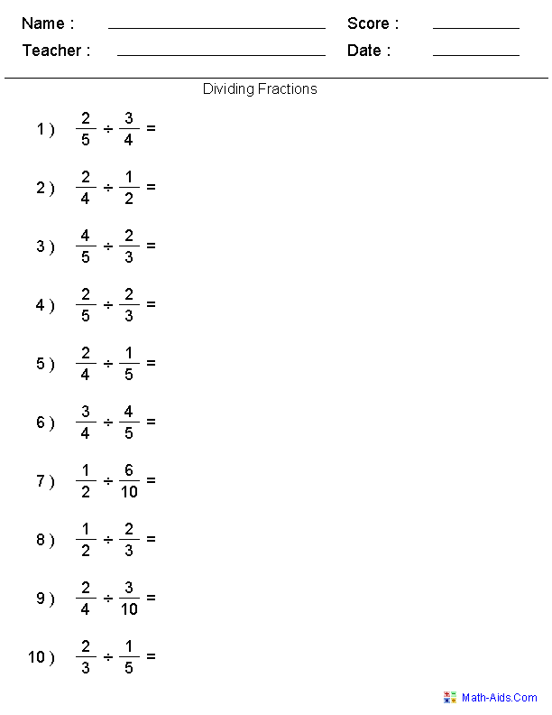Fractions Worksheets | Printable Fractions Worksheets for Teachers