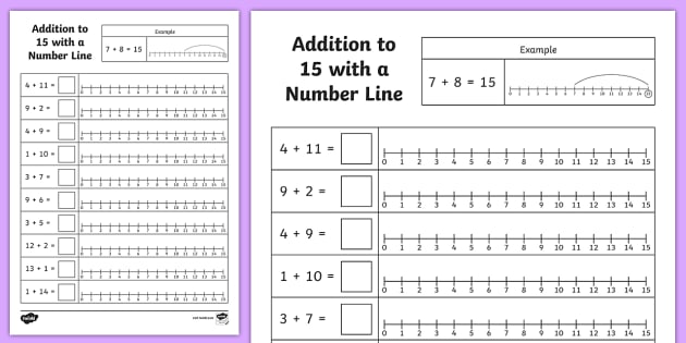Addition to 15 Number line worksheet | Year 2 (teacher made)