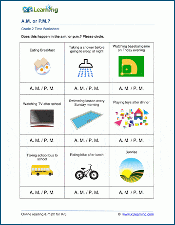 Grade 2 Time Worksheet: AM and PM | Worsheets library