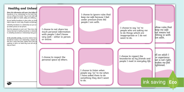 KS2 RSE Healthy and Unhealthy Boundaries Activity - Twinkl