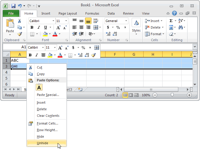 unhide worksheet excel 2010