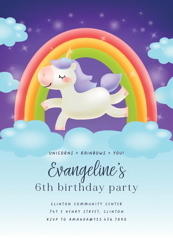 Unicorn Joy - Birthday Invitation Template (Free) | Greetings Island