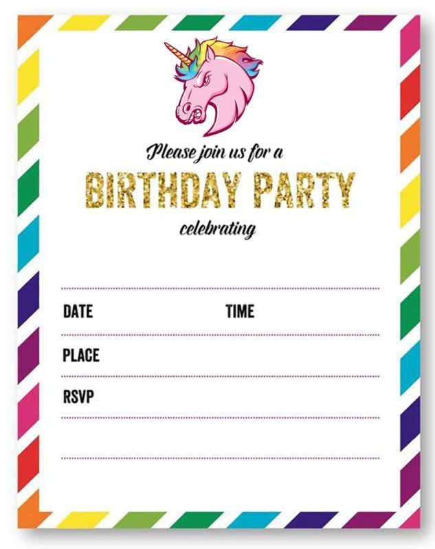 unicorn invitations for birthday party printable