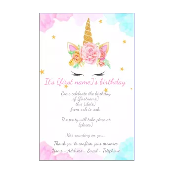 Free Unicorn birthday invitation to print or send online