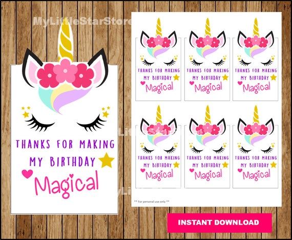 Unicorn Thank you tags, Printable Unicorn tags, Unicorn party tags ...