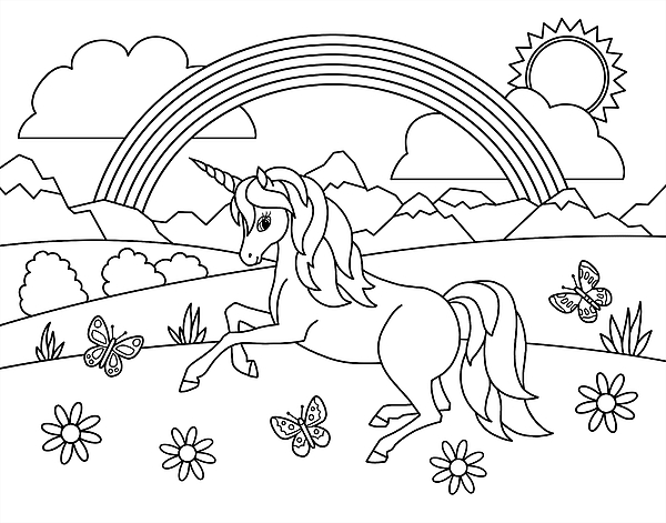 Kids Rainbow Unicorn Coloring Page Jigsaw Puzzle