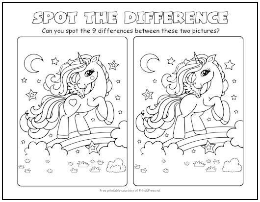 Dancing Unicorn Spot the Difference Picture Puzzle