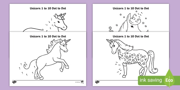 Unicorn Pictures to print and colour - dot-to-dot activity