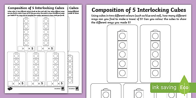 ? Composition of 5 Interlocking Cubes Worksheet - Twinkl
