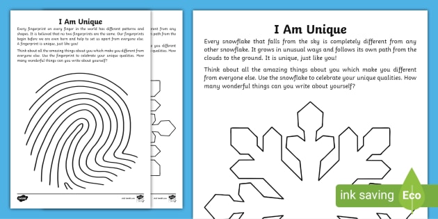 I Am Unique Writing Activities (teacher made) - Twinkl
