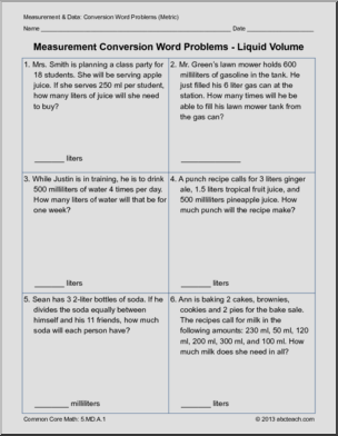 Metric Measurement Conversion Problems - Common Core Measurement ...