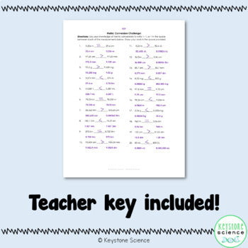 Extension Metric Conversions Worksheet Practice with Answer Key ...