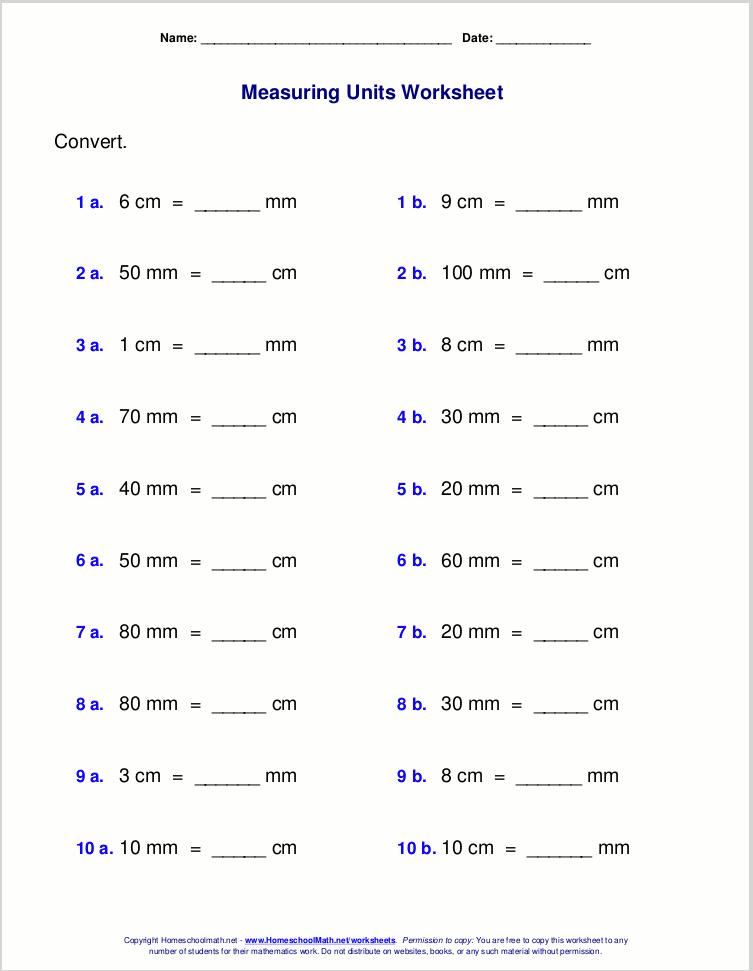 Metric measuring units worksheets
