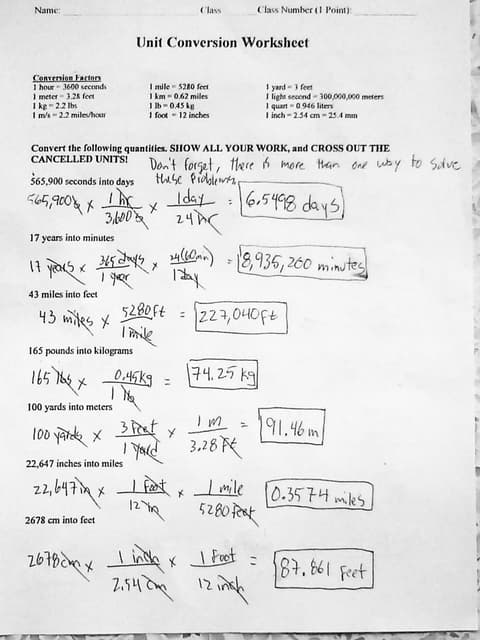 Answers to Unit Conversions Side 1 | PDF