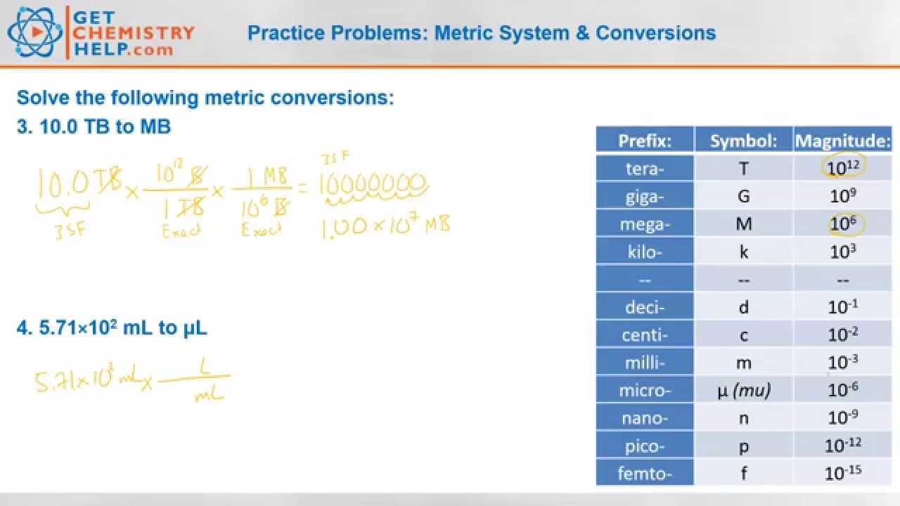 Chemistry Practice Problems: Metric System &  Conversions