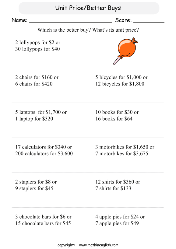 Printable primary math worksheet for math grades 1 to 6 based on ...