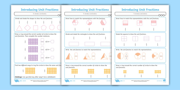 ? Year 2 Introducing Unit fractions Maths Activity Sheets