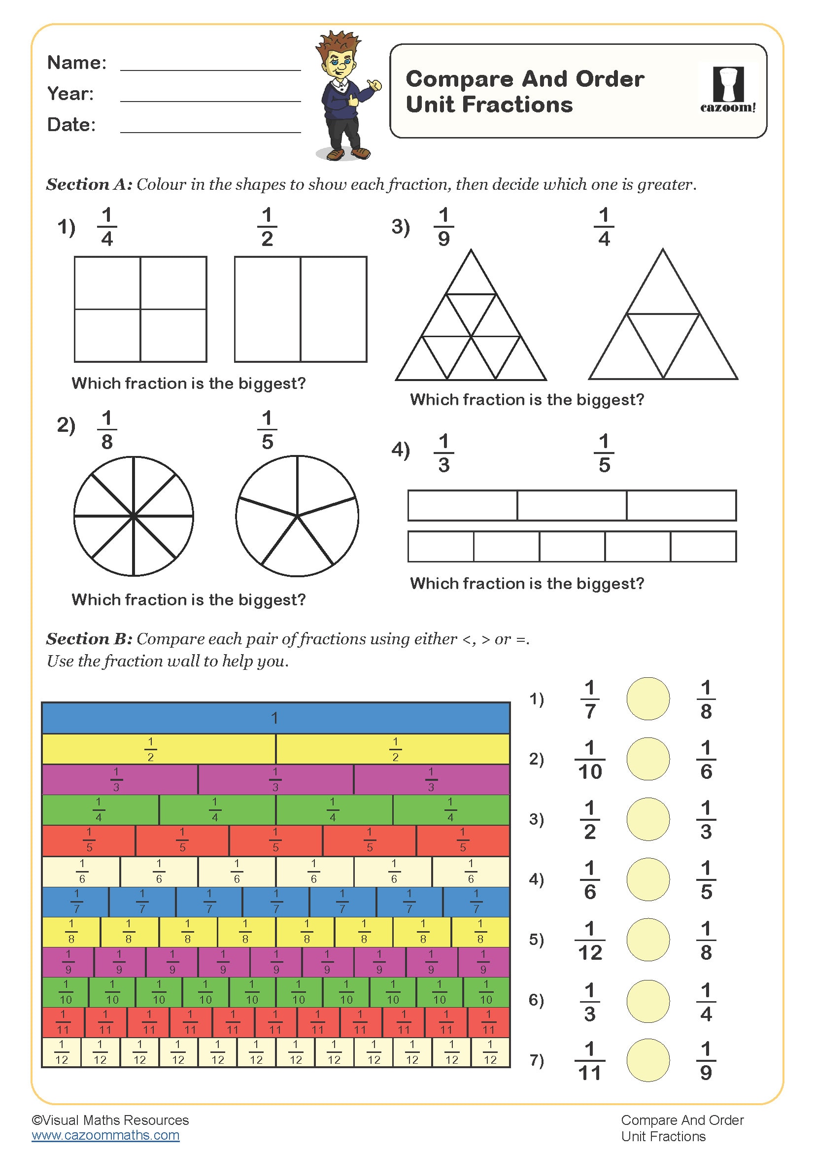 Compare And Order Unit Fractions Worksheet Fun And Engaging Year Compare And Order Unit Fractions Worksheet Fun And Engaging Year