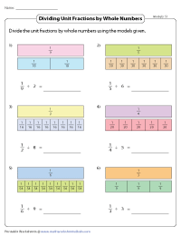Dividing Fractions and Whole Numbers Worksheets
