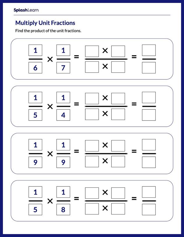 Multiplying Unit Fractions - Math Worksheets - SplashLearn