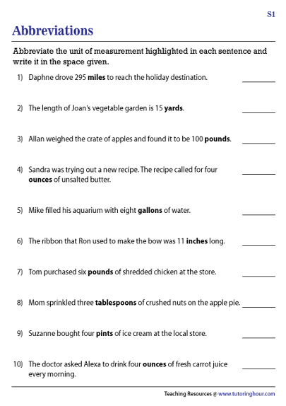 unit of measurement worksheet