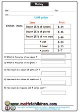 Money: Unit Price Worksheet for 4th - 5th Grade | Lesson Planet